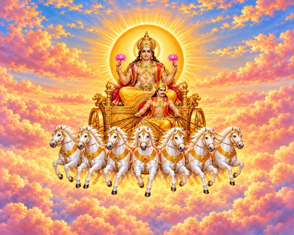 Surya Dev on His Seven-Horse Chariot wall tapestry artwork