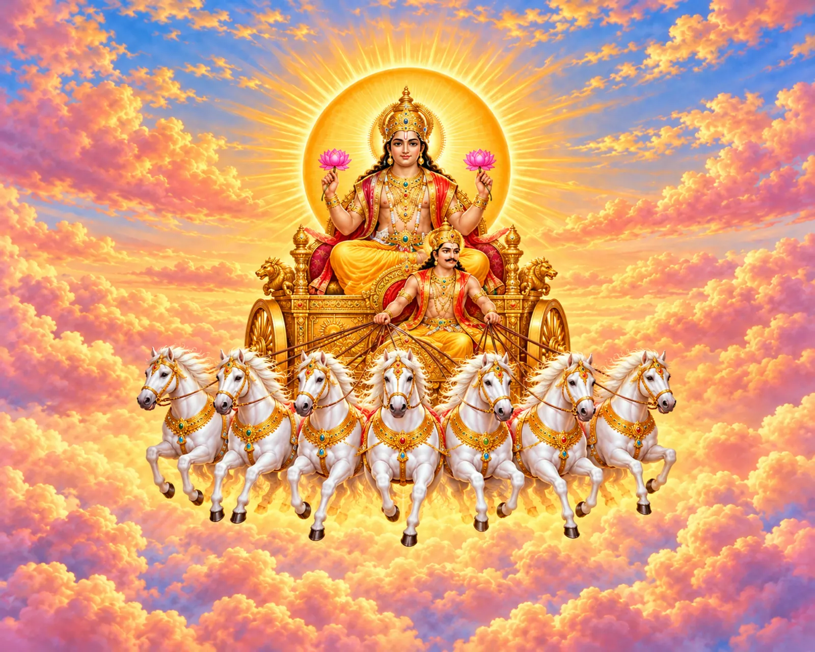 Surya Dev on His Seven-Horse Chariot wall tapestry artwork