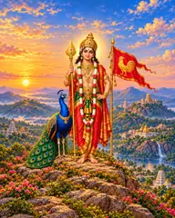 Murugan with Vel and Peacock