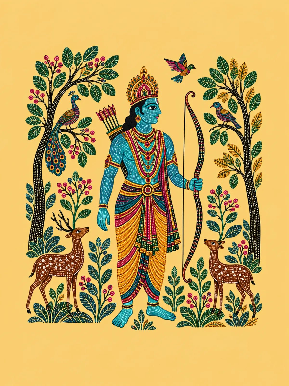 Gond-Inspired Rama wall tapestry artwork