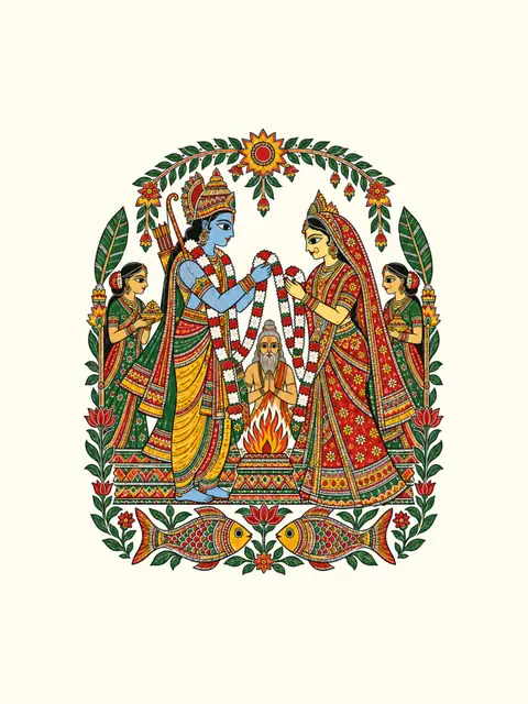 Madhubani-Inspired Ram Sita Vivah