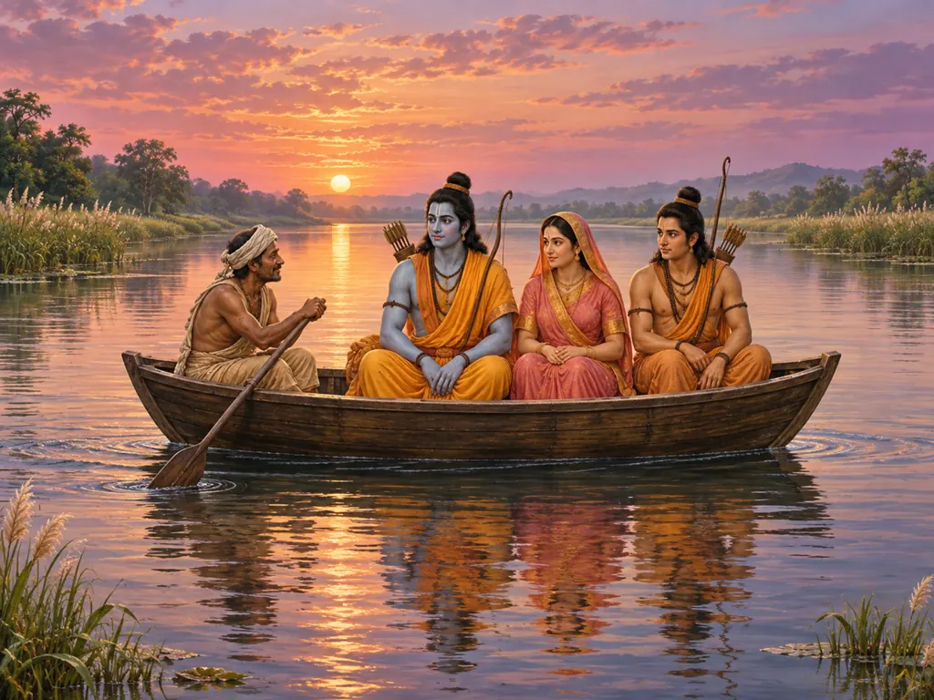 Ram Sita Lakshman River Crossing wall tapestry artwork
