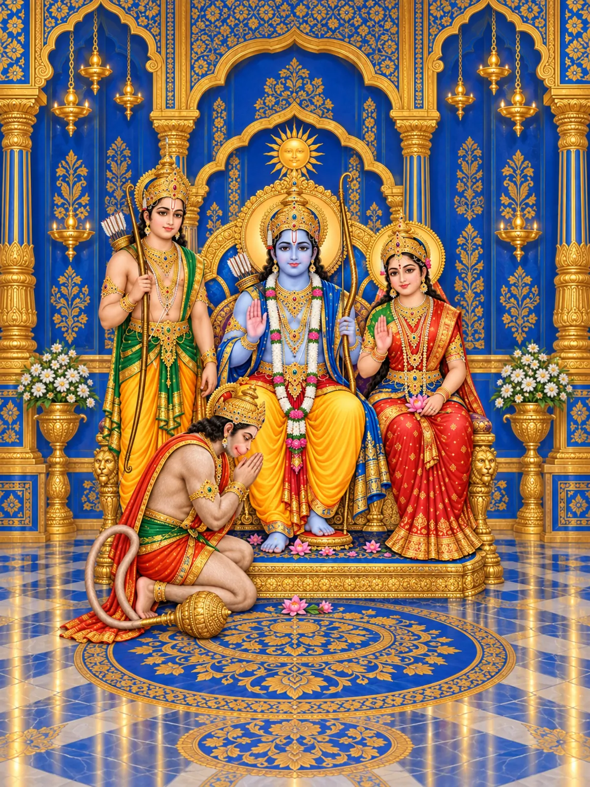 Rama Blessing Hanuman wall tapestry artwork