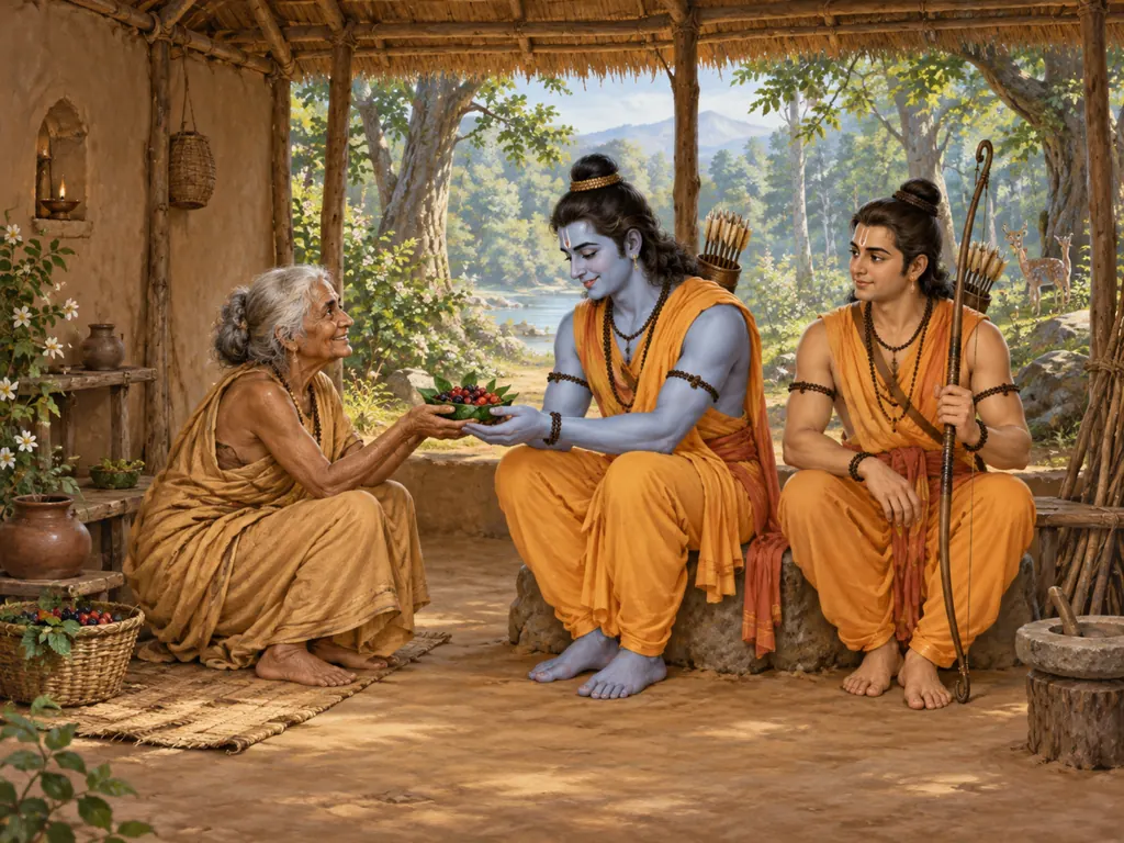 Shabari Offering Berries to Rama wall tapestry artwork
