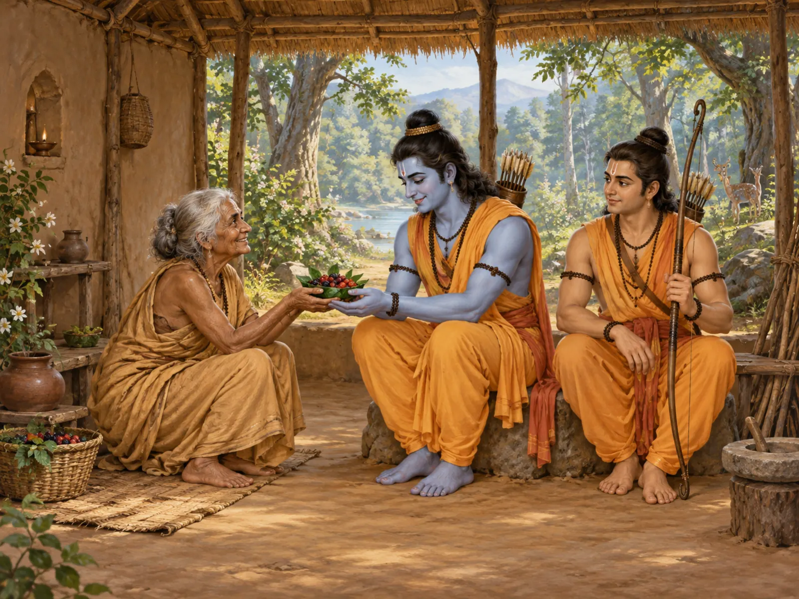 Shabari Offering Berries to Rama wall tapestry artwork