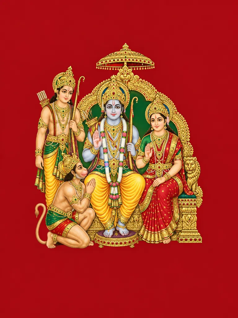 Tanjore-Inspired Ram Darbar wall tapestry artwork