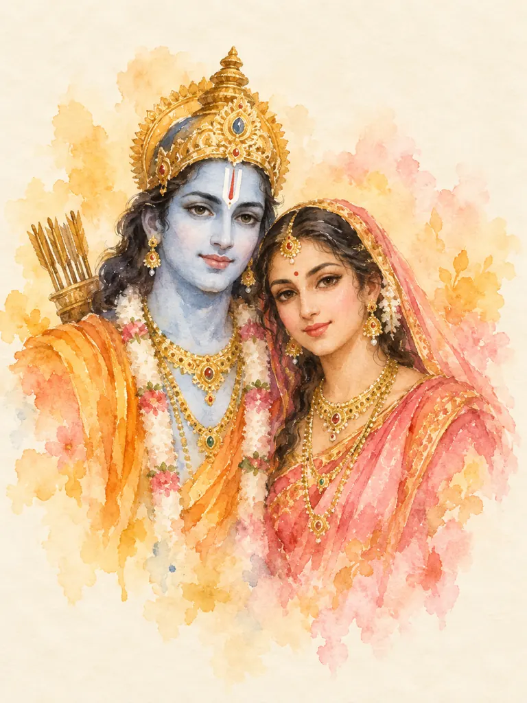 Watercolour Sita Ram wall tapestry artwork