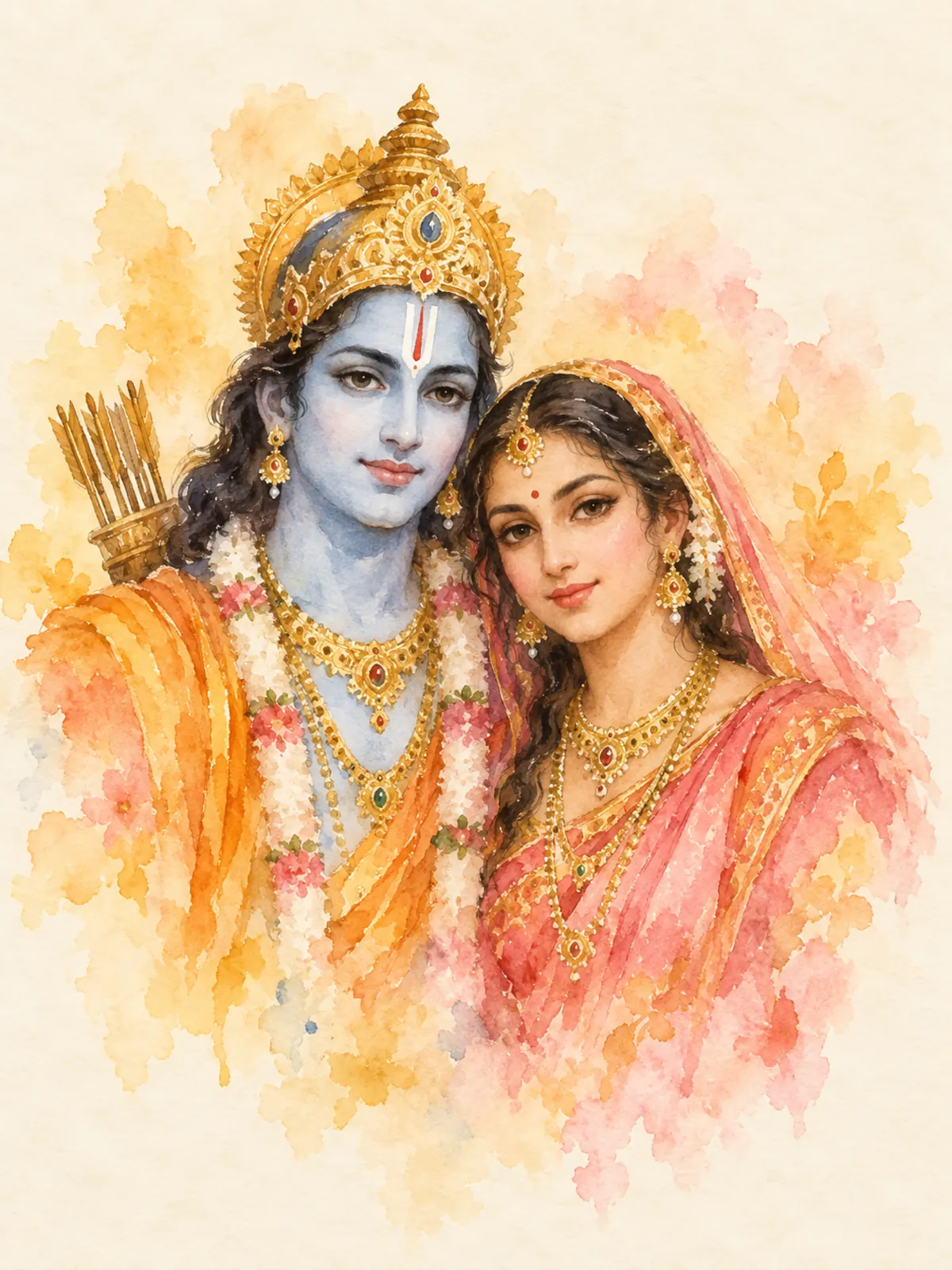 Watercolour Sita Ram wall tapestry artwork
