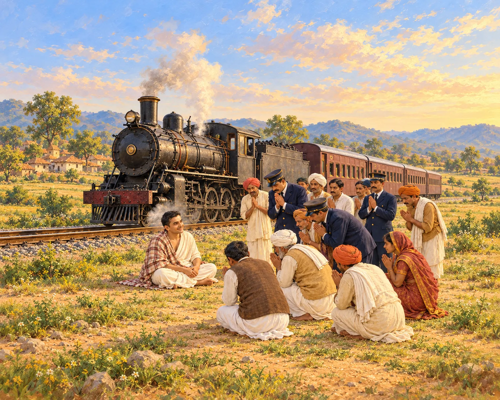 Neem Karoli Baba and the Train wall tapestry artwork