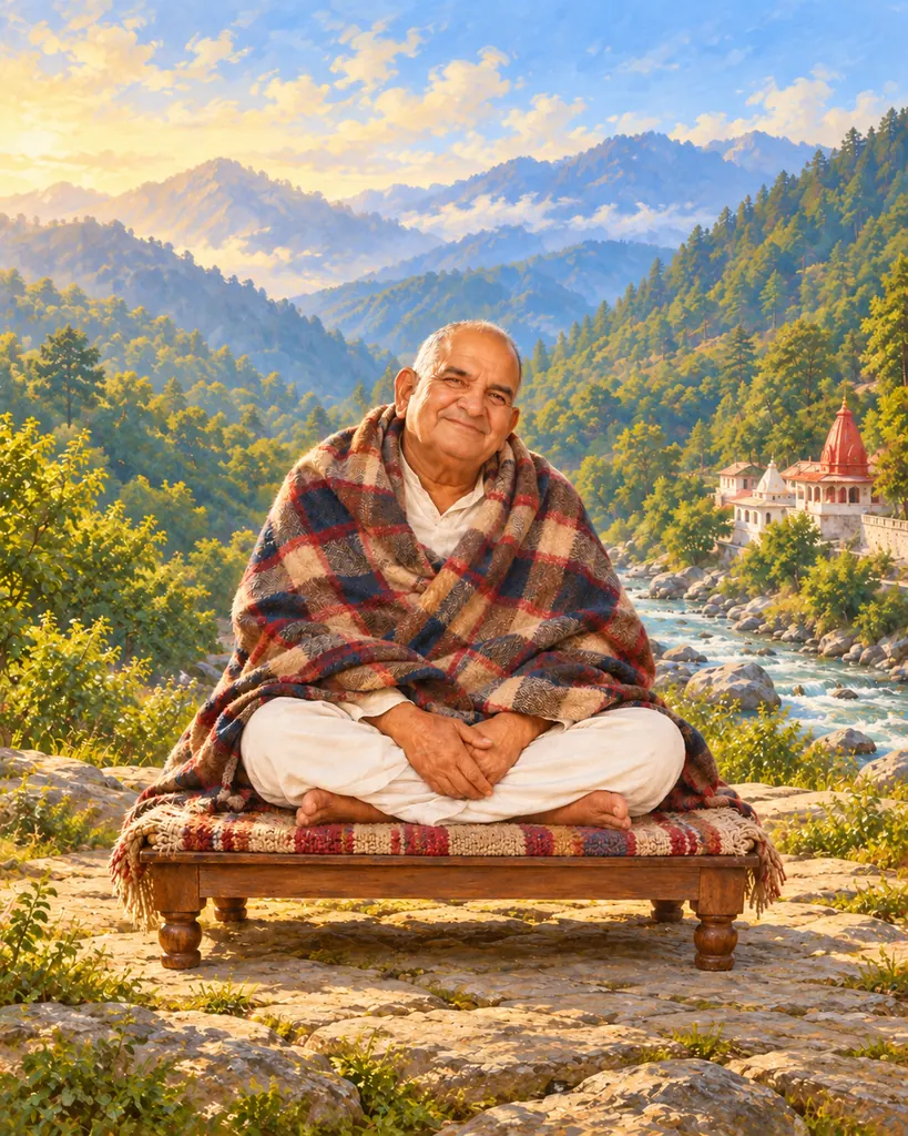 Neem Karoli Baba at Kainchi Dham wall tapestry artwork