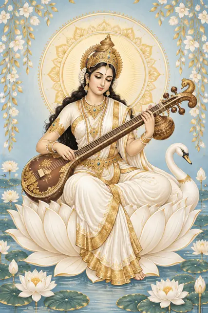 Saraswati on a Golden Lotus