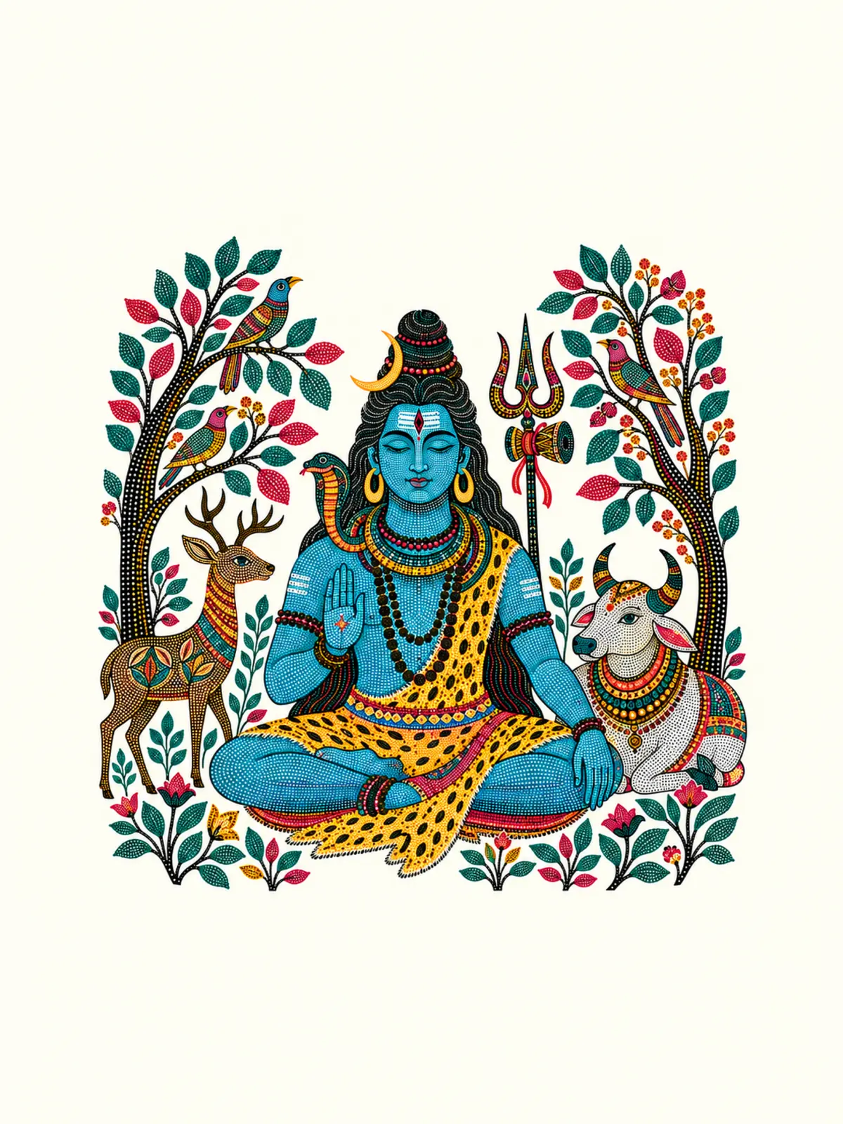 Gond-Inspired Shiva wall tapestry artwork