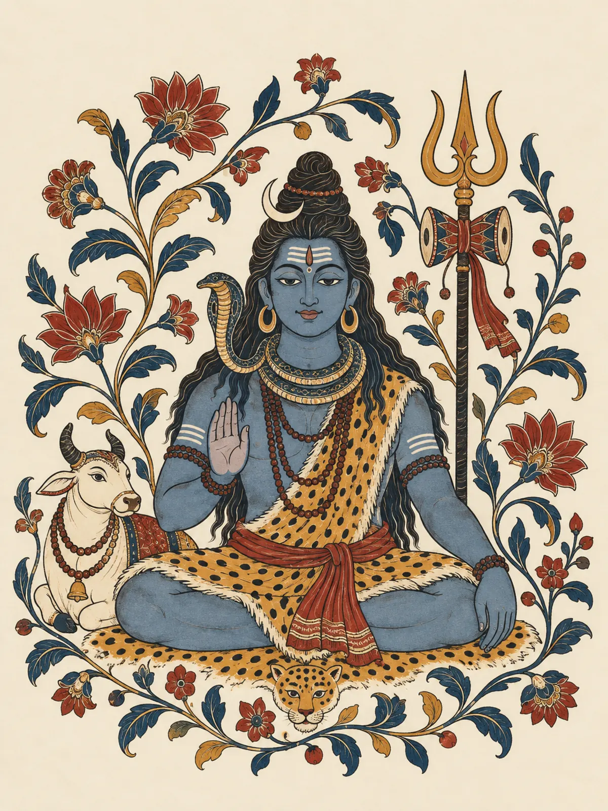 Kalamkari-Inspired Shiva wall tapestry artwork