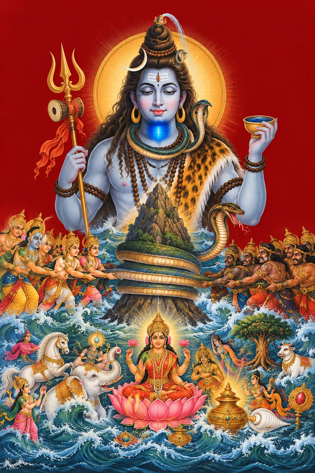 Neelkanth: Samudra Manthan wall tapestry artwork (Shiv Ji collection)