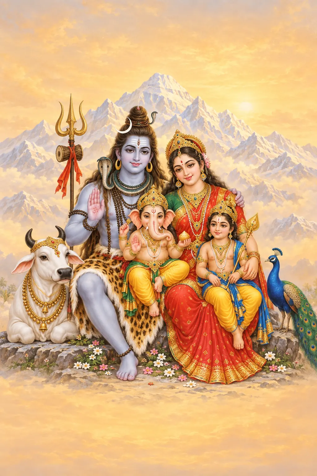 Shiv Parivar wall tapestry artwork