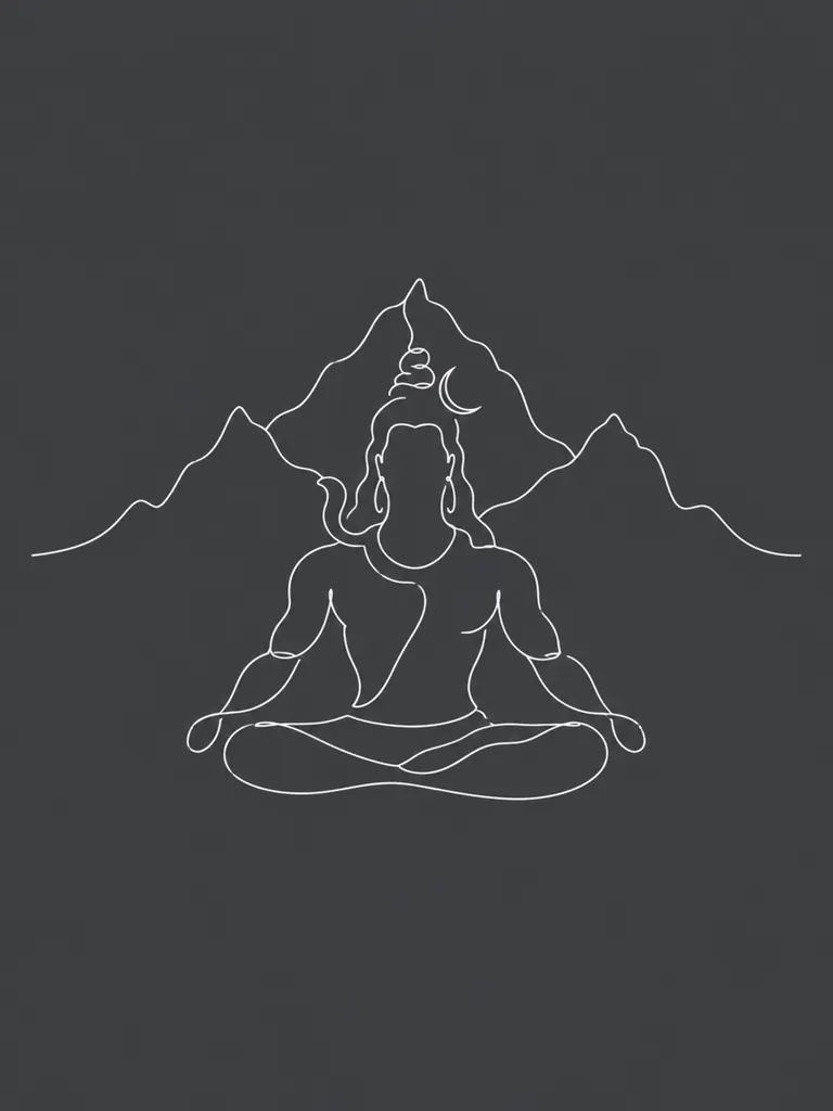 Shiva Kailash Line Art wall tapestry artwork
