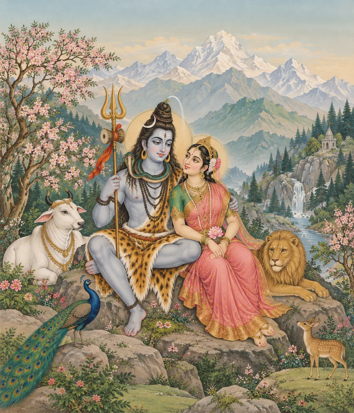 Shiva & Parvati in the Himalayas wall tapestry artwork (Shiv Ji collection)