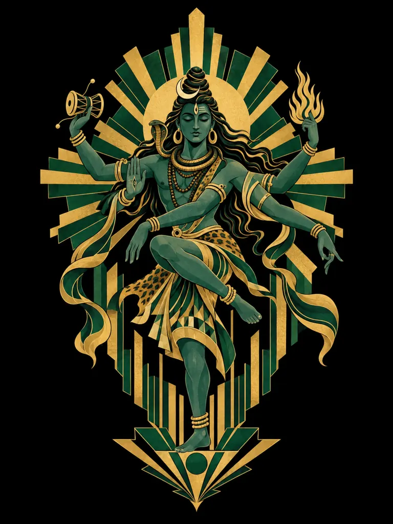 Shiva Tandav Art Deco wall tapestry artwork