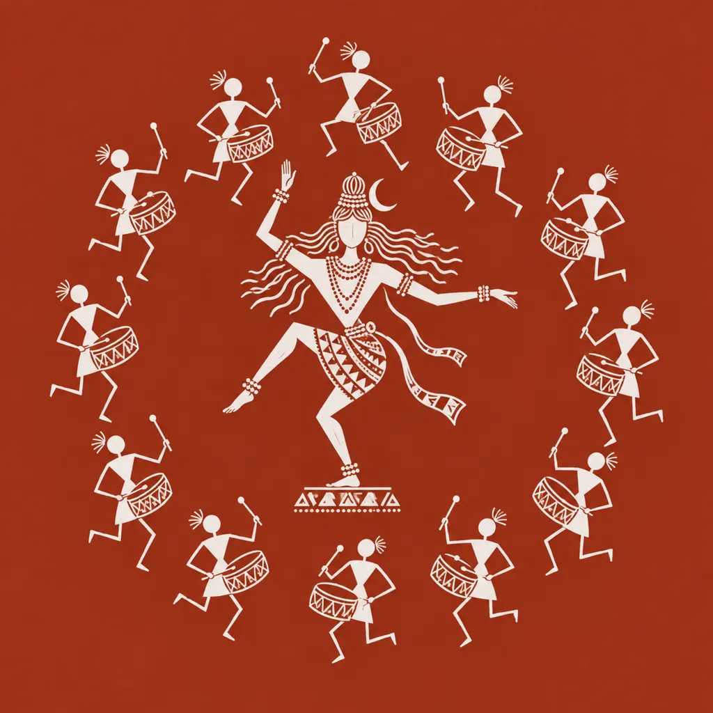 Warli-Inspired Shiva Tandav wall tapestry artwork