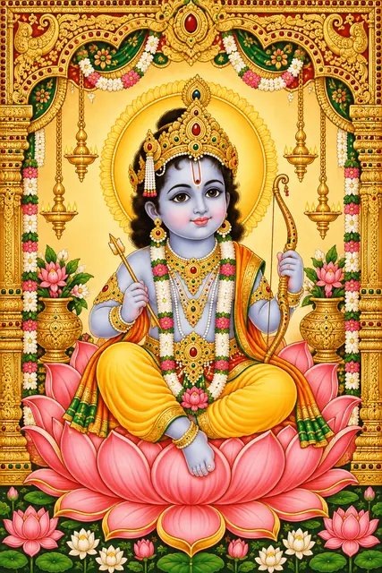 Baby Rama on a Golden Lotus Throne