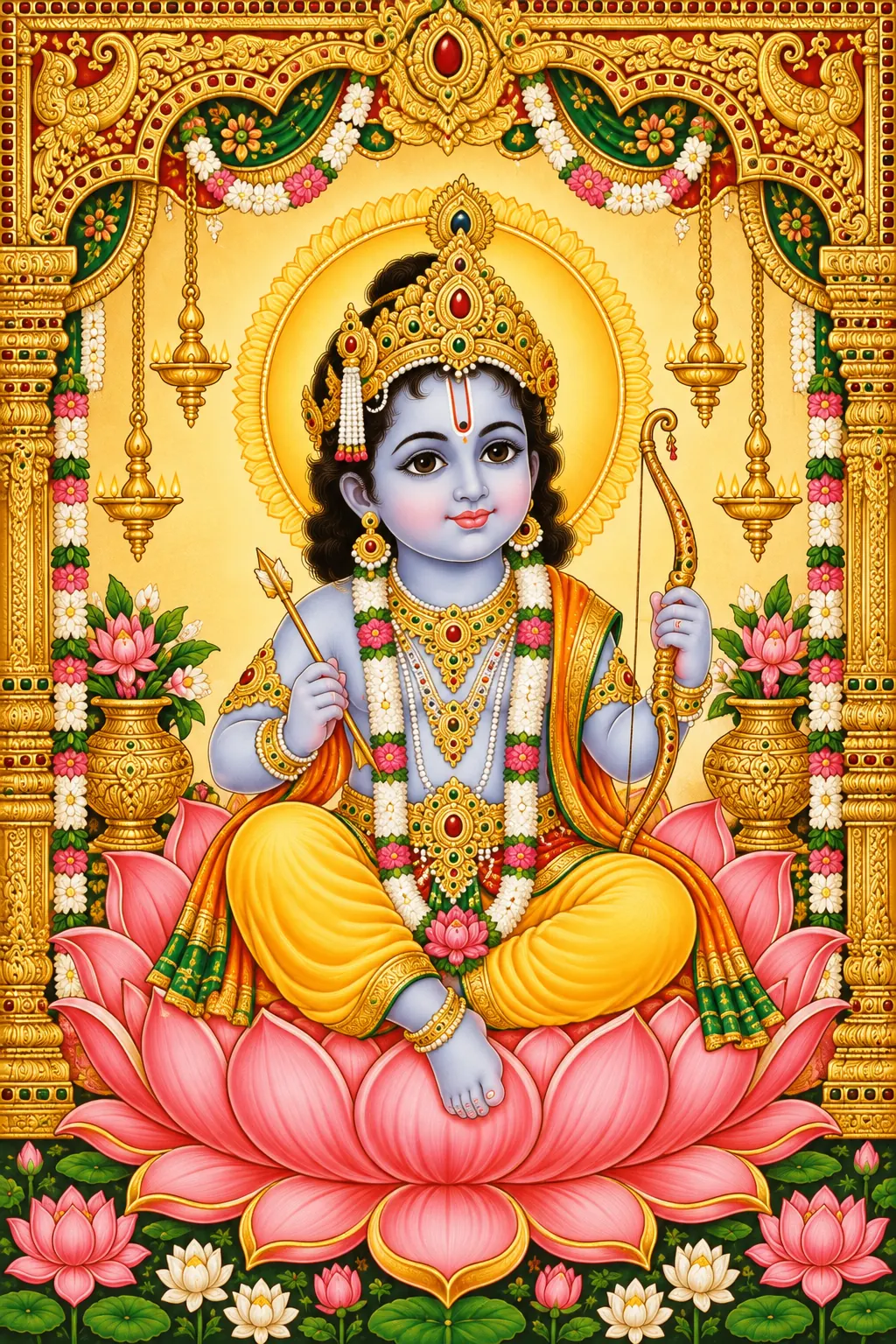 Baby Rama on a Golden Lotus Throne wall tapestry artwork