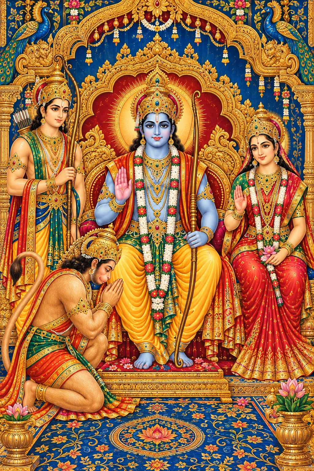 Divine Rama Darbar Under a Golden Arch wall tapestry artwork