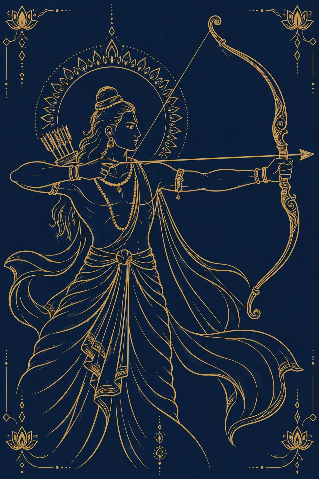 Golden Archer with Mandala Halo wall tapestry artwork