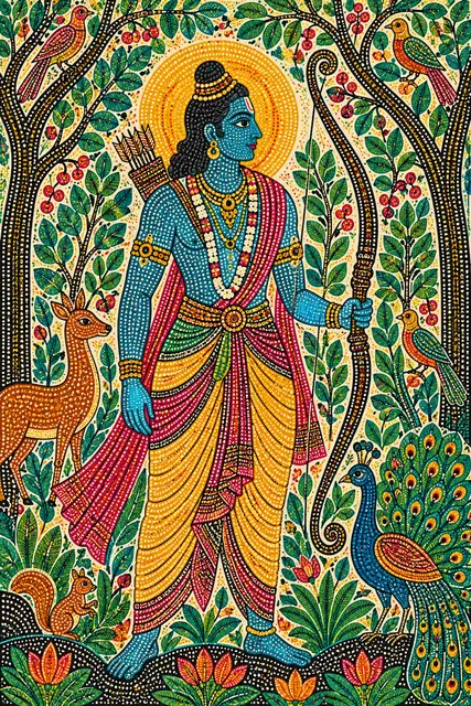 Gond Rama in a Dotted Forest Mural