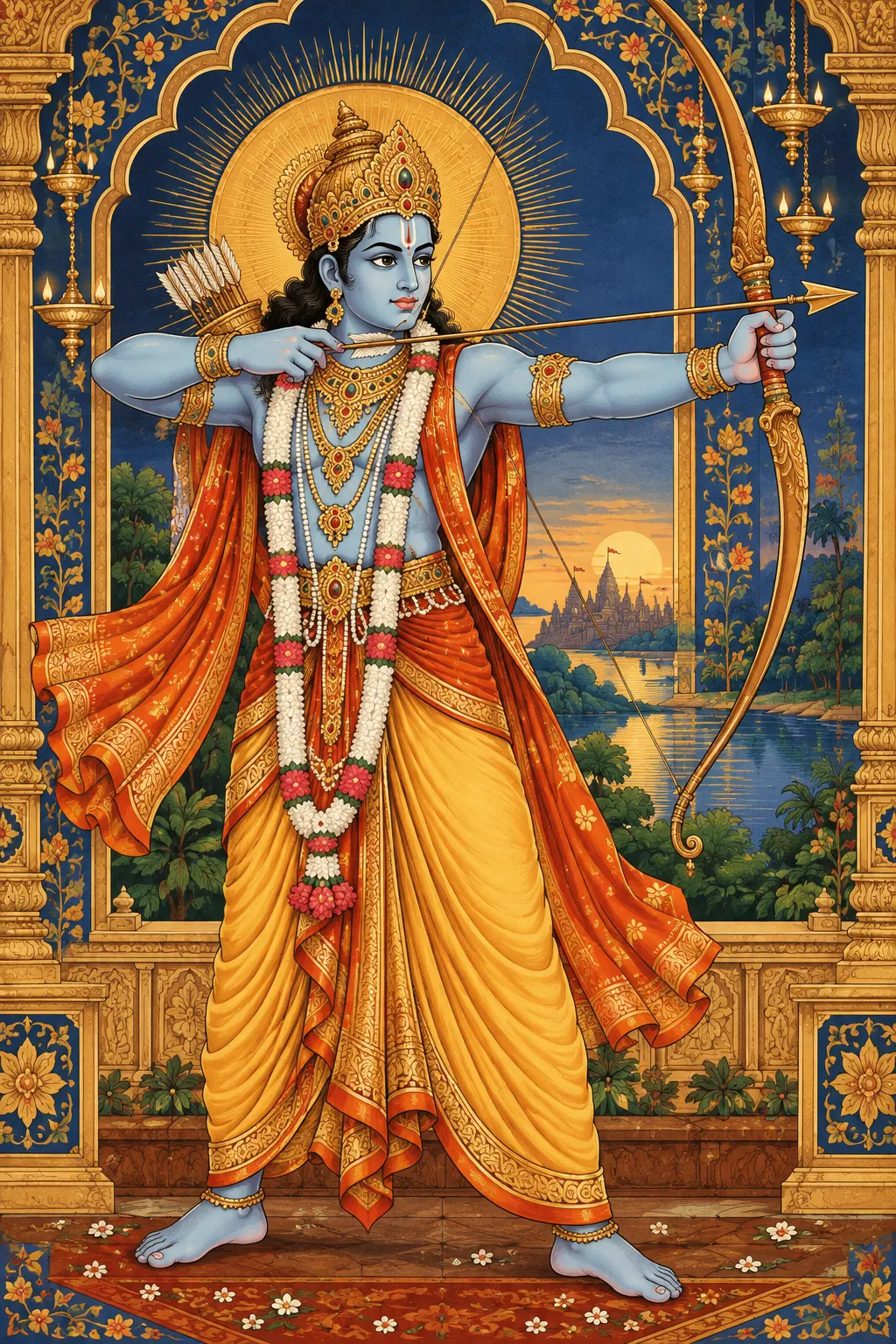 Lord Rama Beneath the Golden Arch wall tapestry artwork
