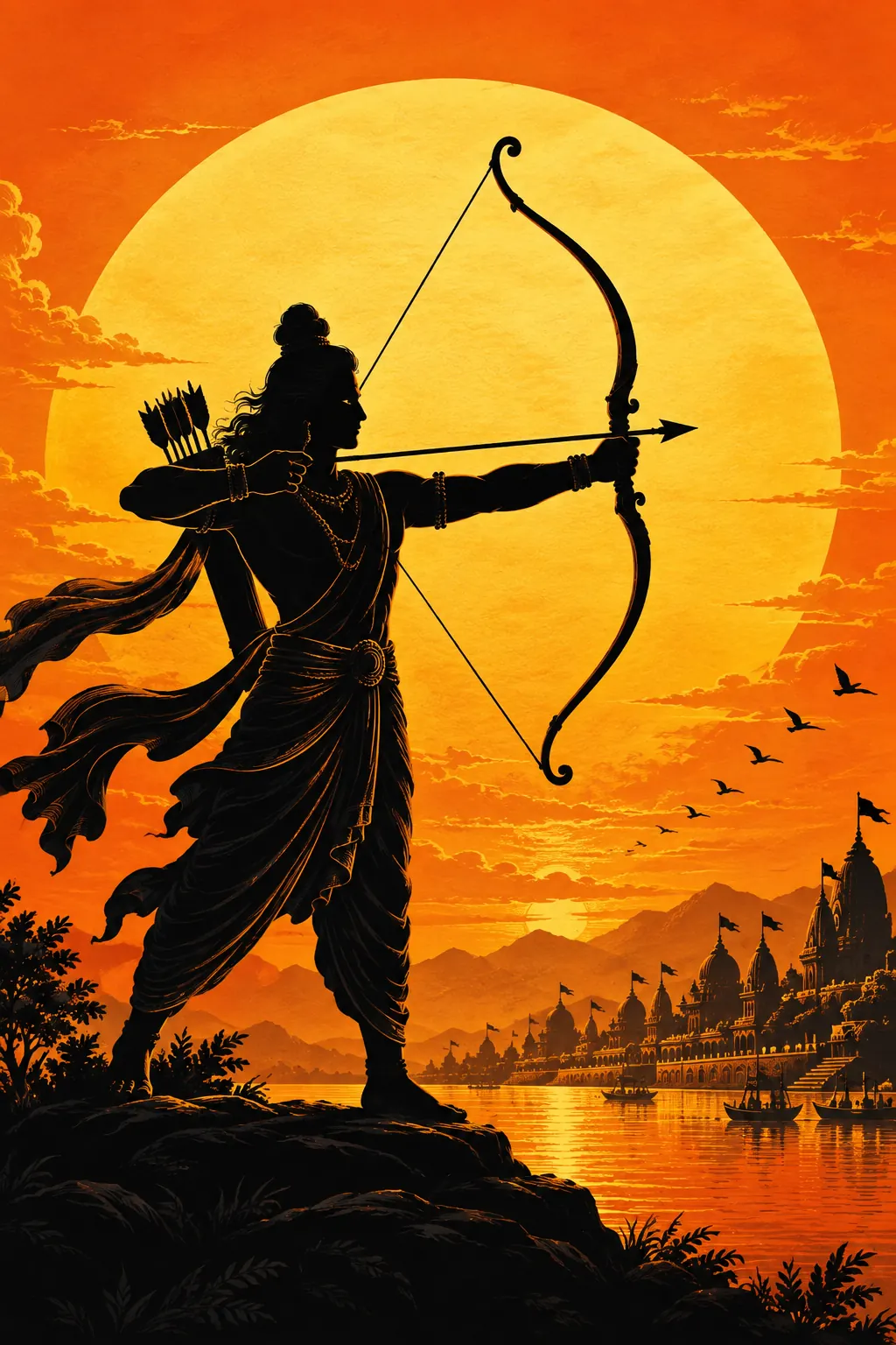 Mythic Archer Beneath the Golden Sun wall tapestry artwork