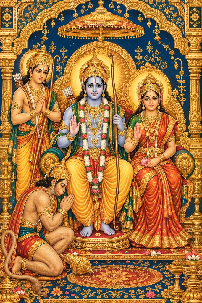 Ornate Ram Darbar Devotional Painting wall tapestry artwork