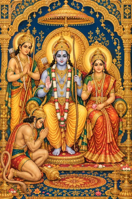 Ornate Ram Darbar Devotional Painting