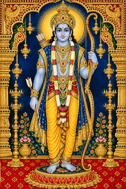 Ornate Tanjore-Style Lord Rama Painting