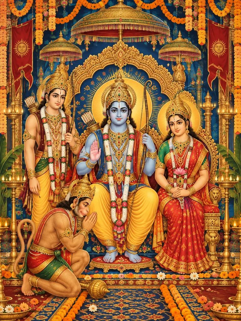 Ram Darbar in Golden Splendour wall tapestry artwork