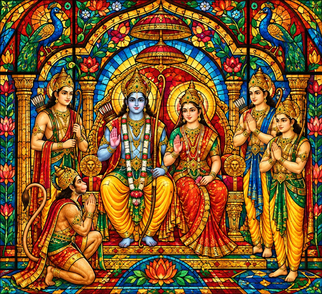 Ram Darbar in Stained Glass wall tapestry artwork