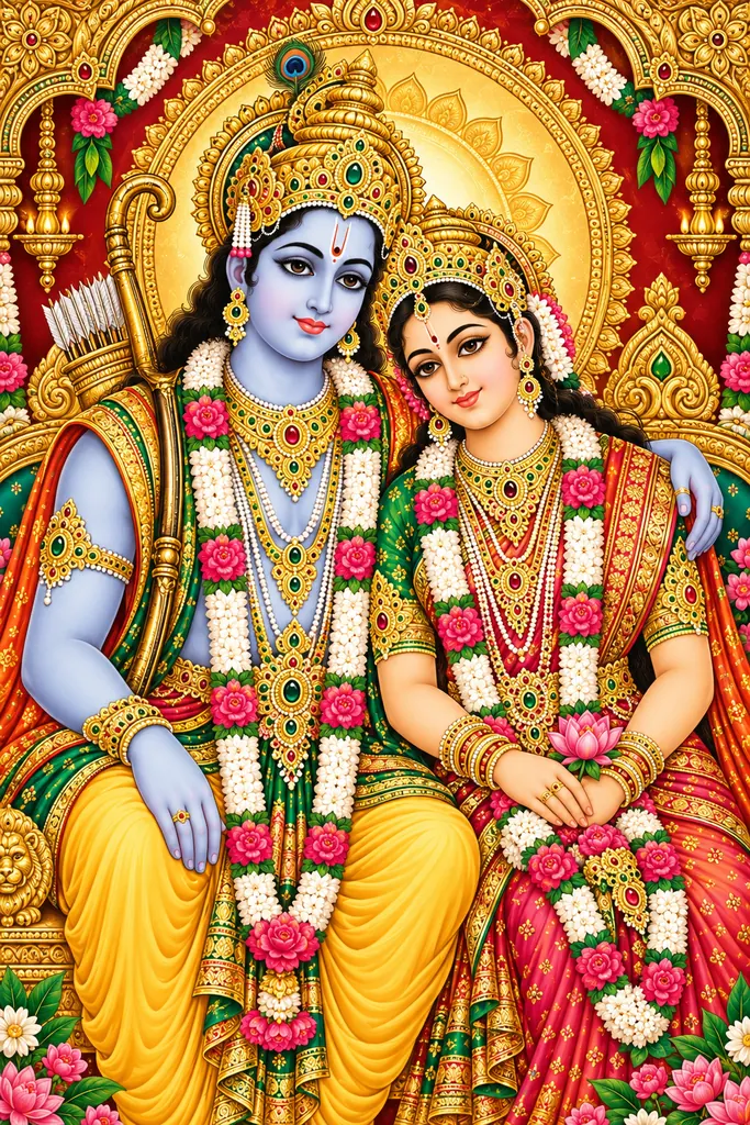 Rama and Sita in Golden Devotion wall tapestry artwork