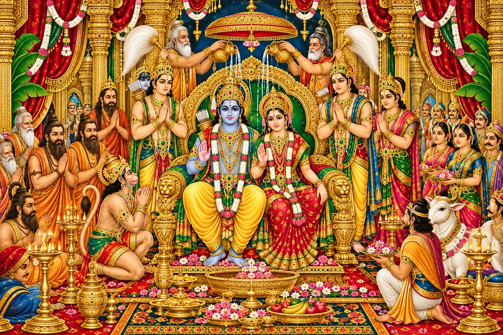 Rama and Sita's Golden Coronation wall tapestry artwork