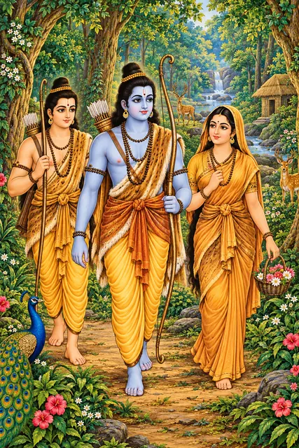 Rama, Sita and Lakshmana in the Forest