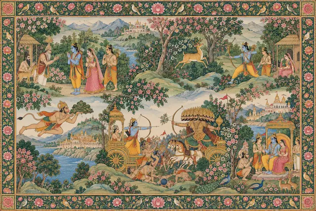 Ramayana Panorama in Mughal Miniature Style