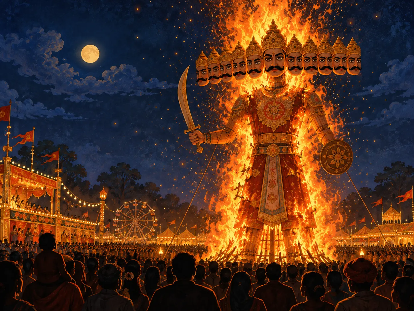 Ravana Ablaze at Dussehra Festival wall tapestry artwork