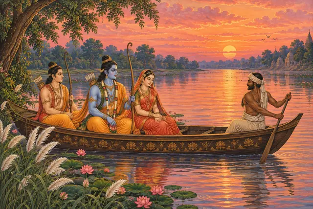 Sunset River Journey with Rama and Sita