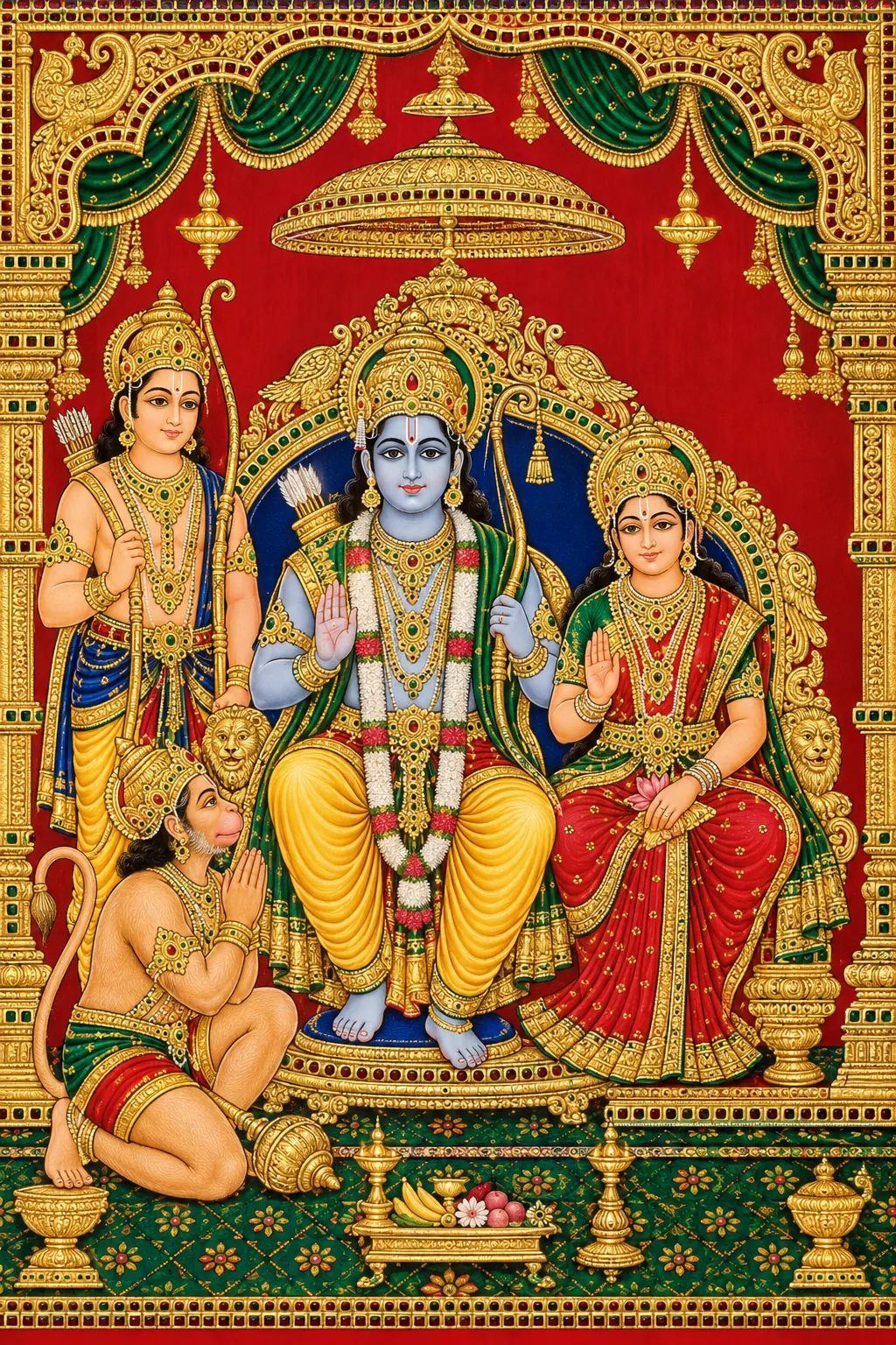 Tanjore Ram Darbar in Gold wall tapestry artwork