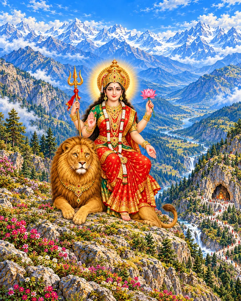 Mata Vaishno Devi in the Trikuta Hills wall tapestry artwork