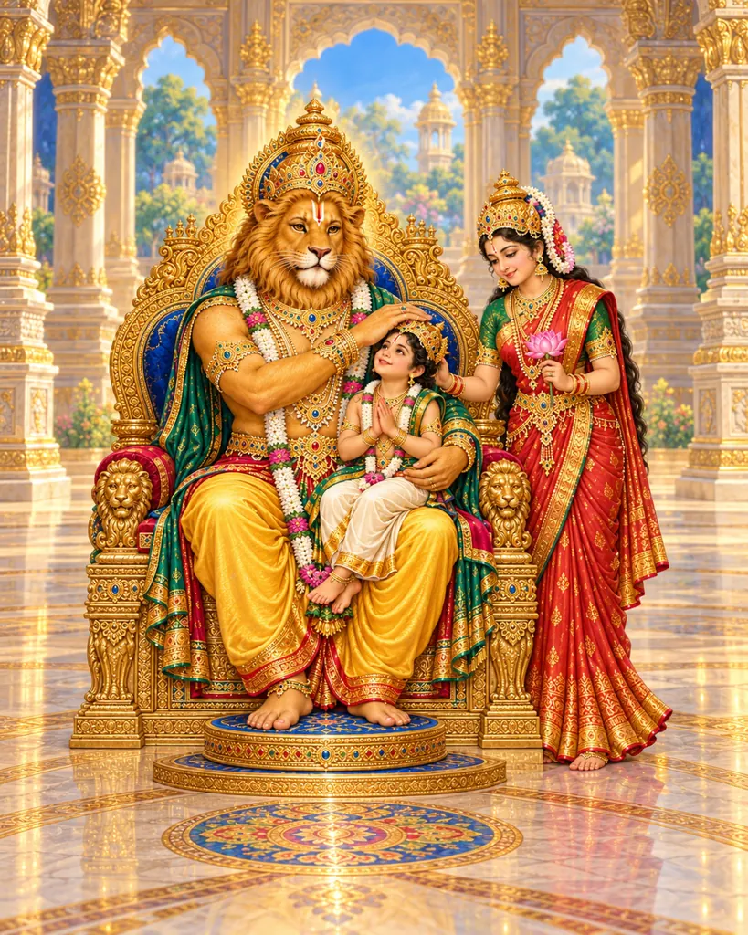 Narasimha Blessing Prahlad wall tapestry artwork